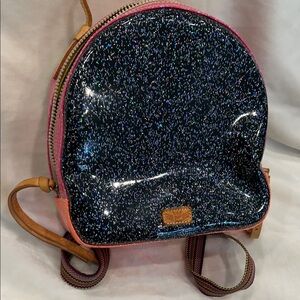 Consuela Glitter Black Mini Backpack with Pink Trim